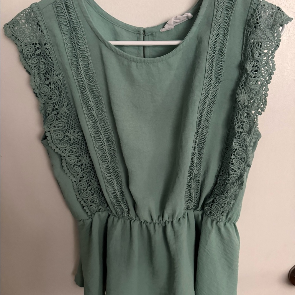 First Love Green Lace Accent Blouse